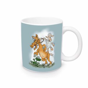 Tasse mit Bild von Pferd, Schaf und Frosch