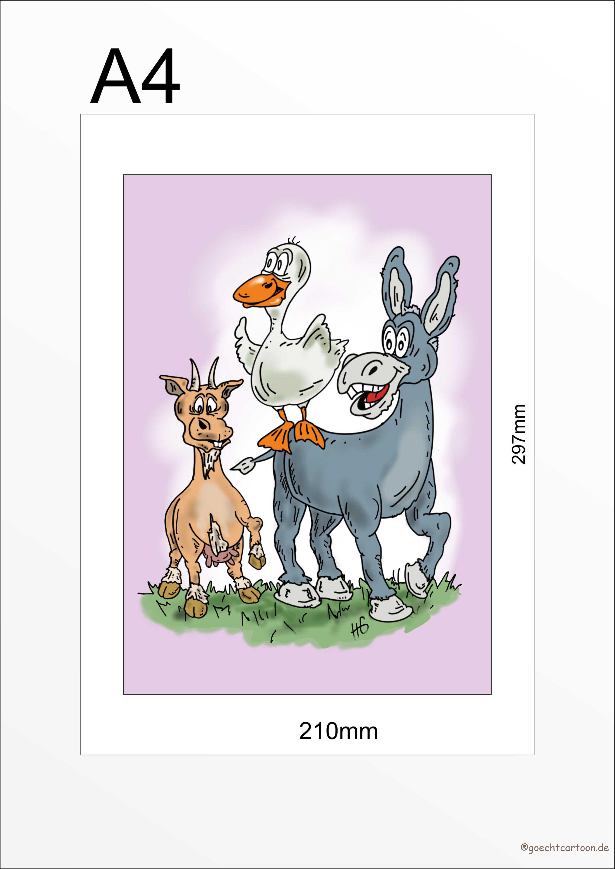 Tierbild "Esel, Ente und Gans"